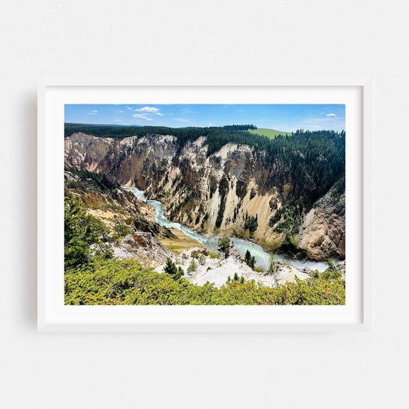 Yellowstone National Park’s Scenic Grand Canyon and River Views - Photography Landscape Nature Scenic Wilderness Forest Water White Framed Wall Art Print 16 x 20 inches