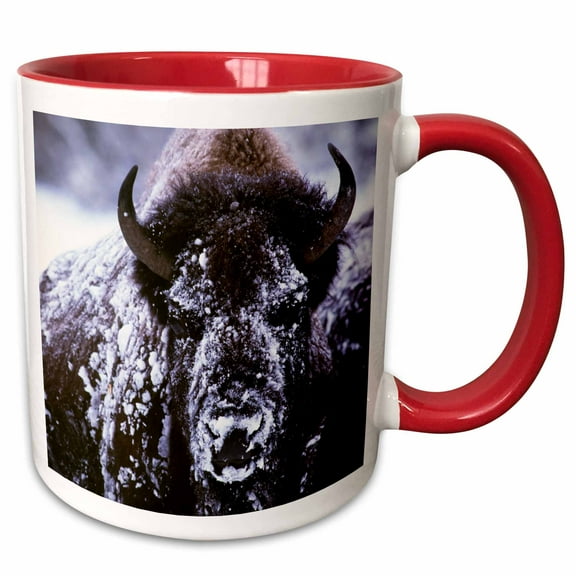 3drose, Yellowstone Np, Bison in Winter - Us51 Csl0007 - Charles Sleicher, 11oz Two-tone Red Mug