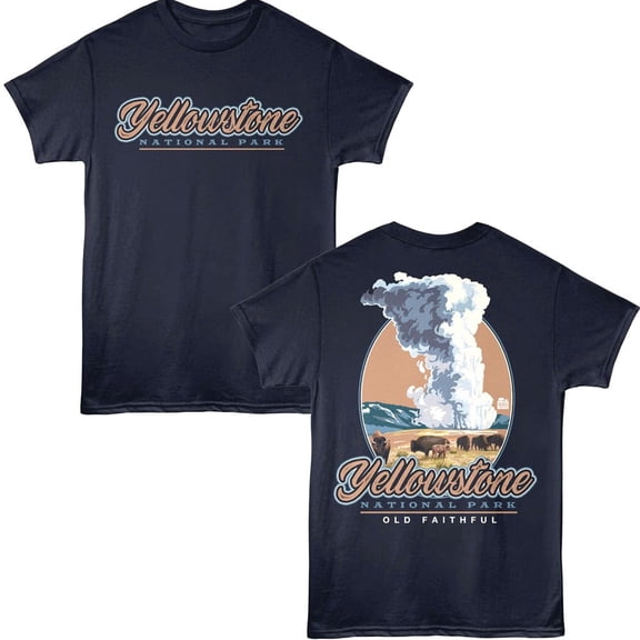 Yellowstone Old Faithful Bison Men's T-Shirt (Navy, AdultS)