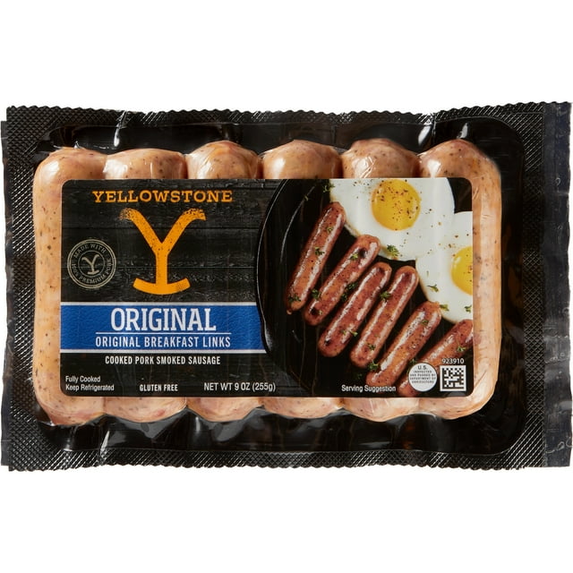 Yellowstone Original Breakfast Link Pork Sausages, 9 oz, 6 Count, Plastic Vacuum Pack, Fully