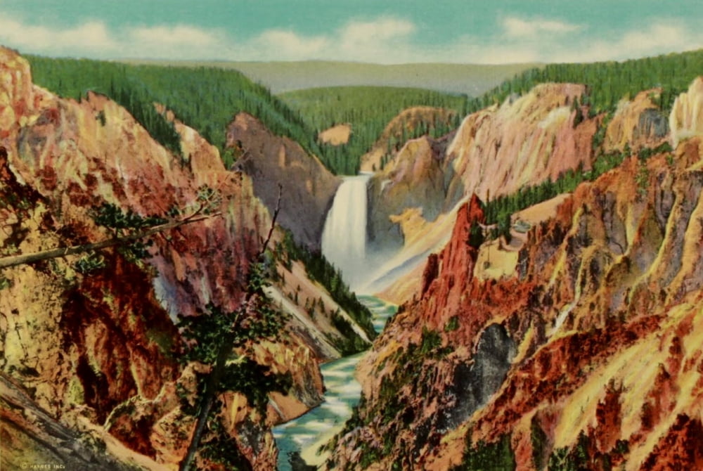 Yellowstone Park 1920 Grand Canyon from Artists Point Canvas Art - Unknown (18 x 24)