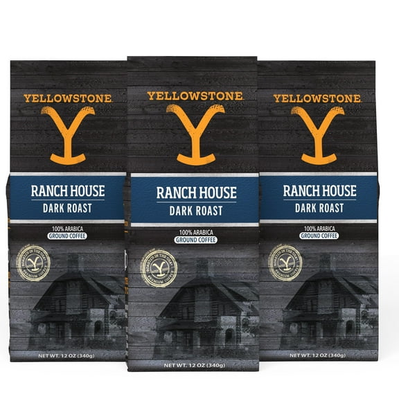 Yellowstone Ranch House Dark Roast Ground Coffee 12 oz, 3 Pack
