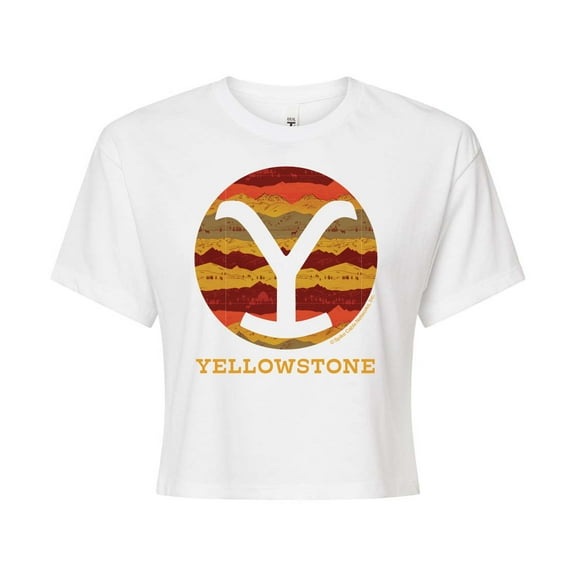 Yellowstone  - Ranch Pattern Y Brand Fill  - Juniors Cropped Cotton Blend T-Shirt
