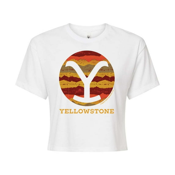 Yellowstone - Ranch Pattern Y Brand Fill - Juniors Cropped Cotton Blend T-Shirt