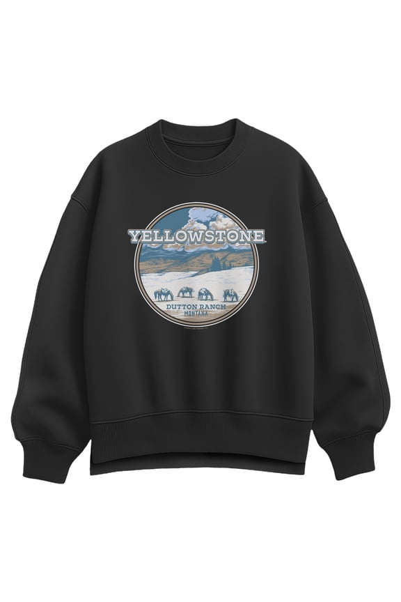 - Ranch Scene Oversized Fleece Crew Sweatshirt