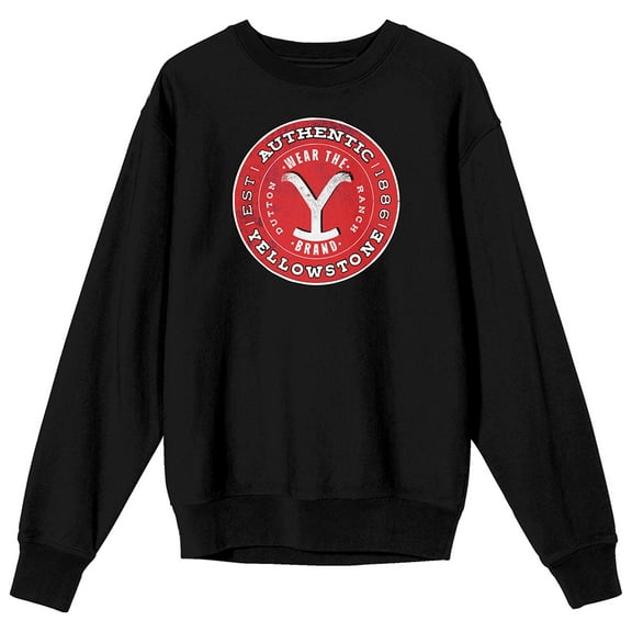 Yellowstone Red Circle Logo Crew Neck Long Sleeve Adult Black Sweatshirt-XXL