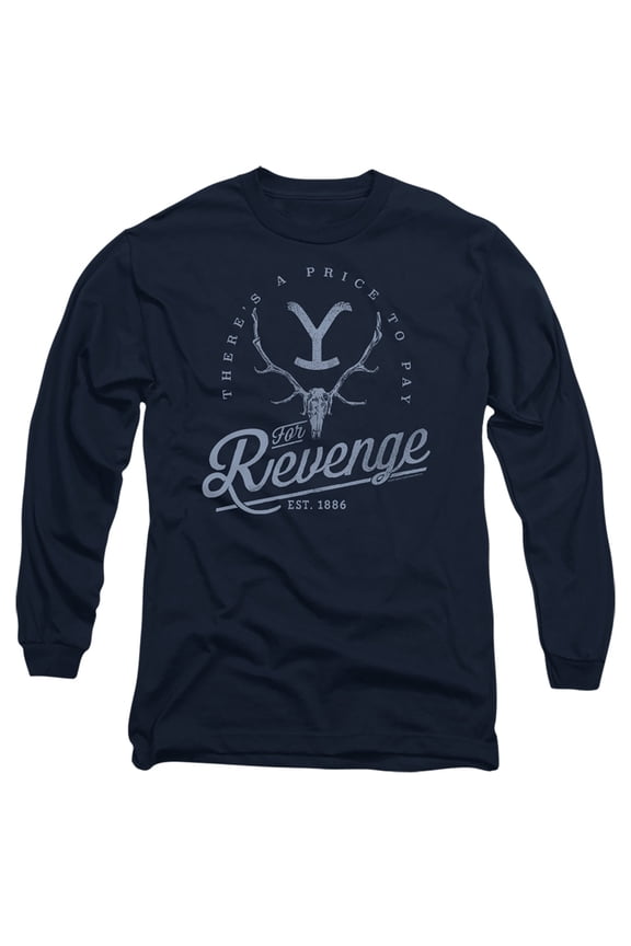 Yellowstone Revenge Skull Unisex Adult Long-Sleeve T Shirt (3X-Large) Navy