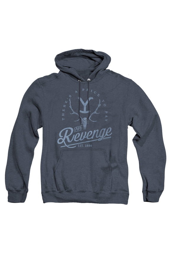 Yellowstone Revenge Skull Unisex Adult Pull-Over Heather Hoodie,Navy, 3X-Large