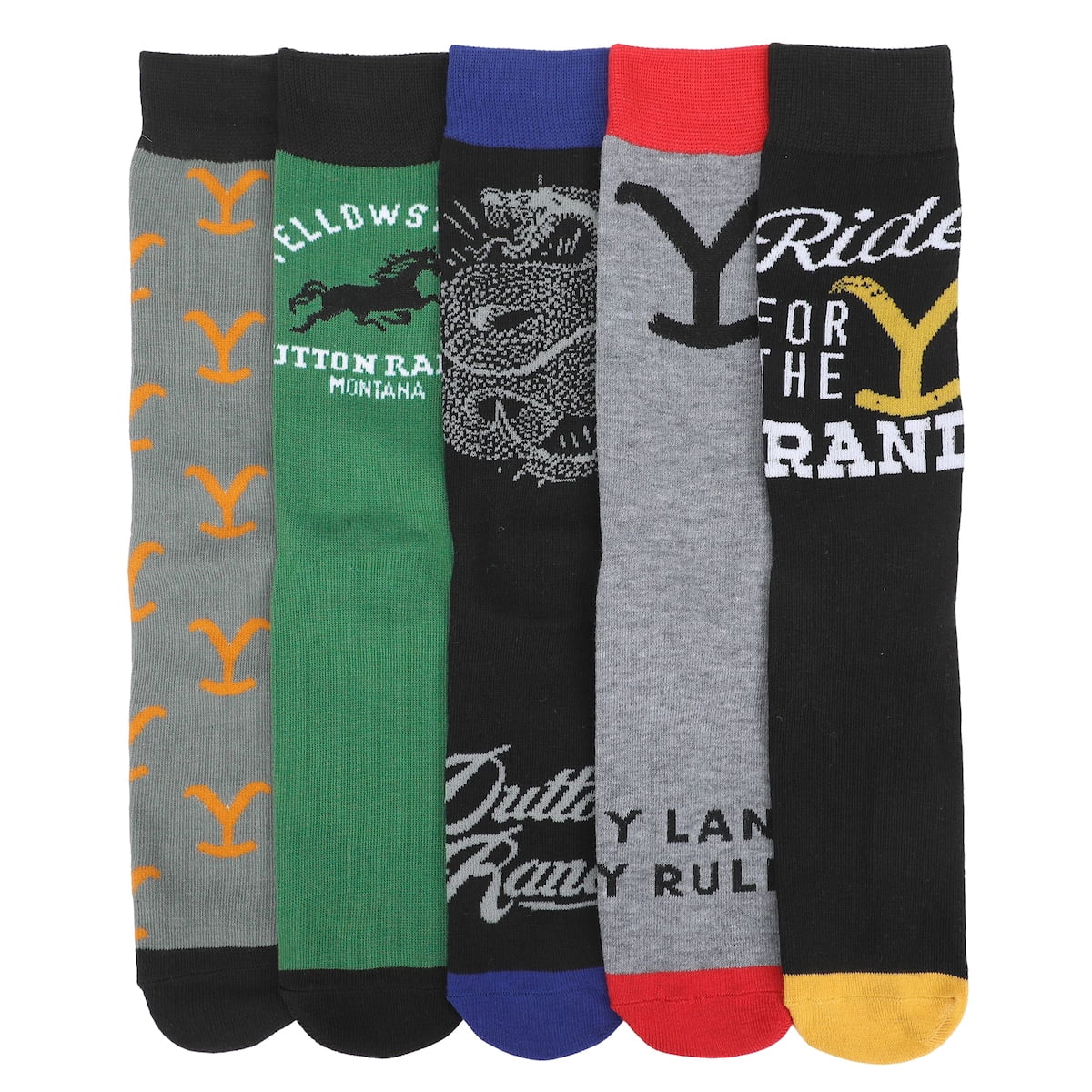 BIOWORLD Yellowstone Ride For The Brand Men's 5-Pair Casual Crew Socks