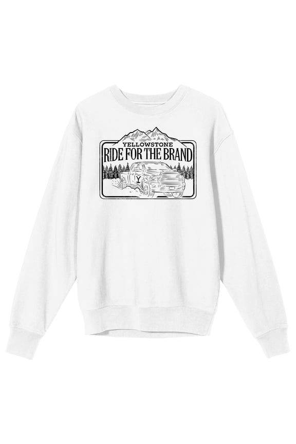 Yellowstone - Ride for the brand, pick up truck on white Adult Crew Neck Sweatshirt - Small