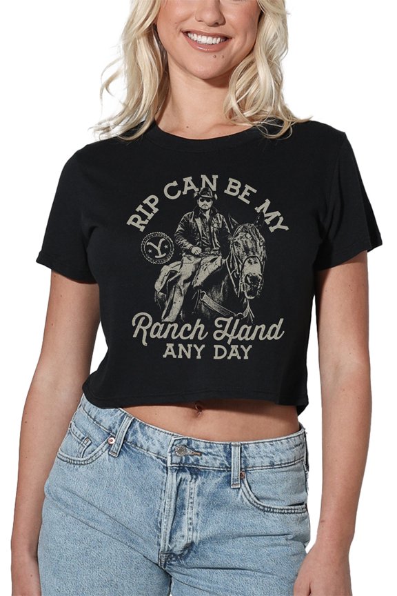 Yellowstone Rip Can Be My Ranch Hand Women's Crop Top T-Shirt, Black, Medium