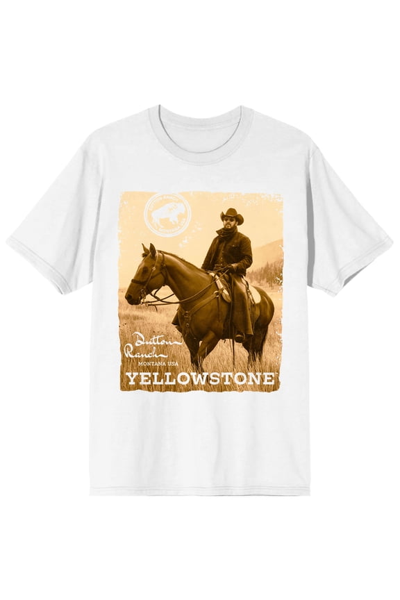 Yellowstone Rip Wheeler On Horse Poster Art Crew Neck Short Sleeve Women's White T-shirt-XL
