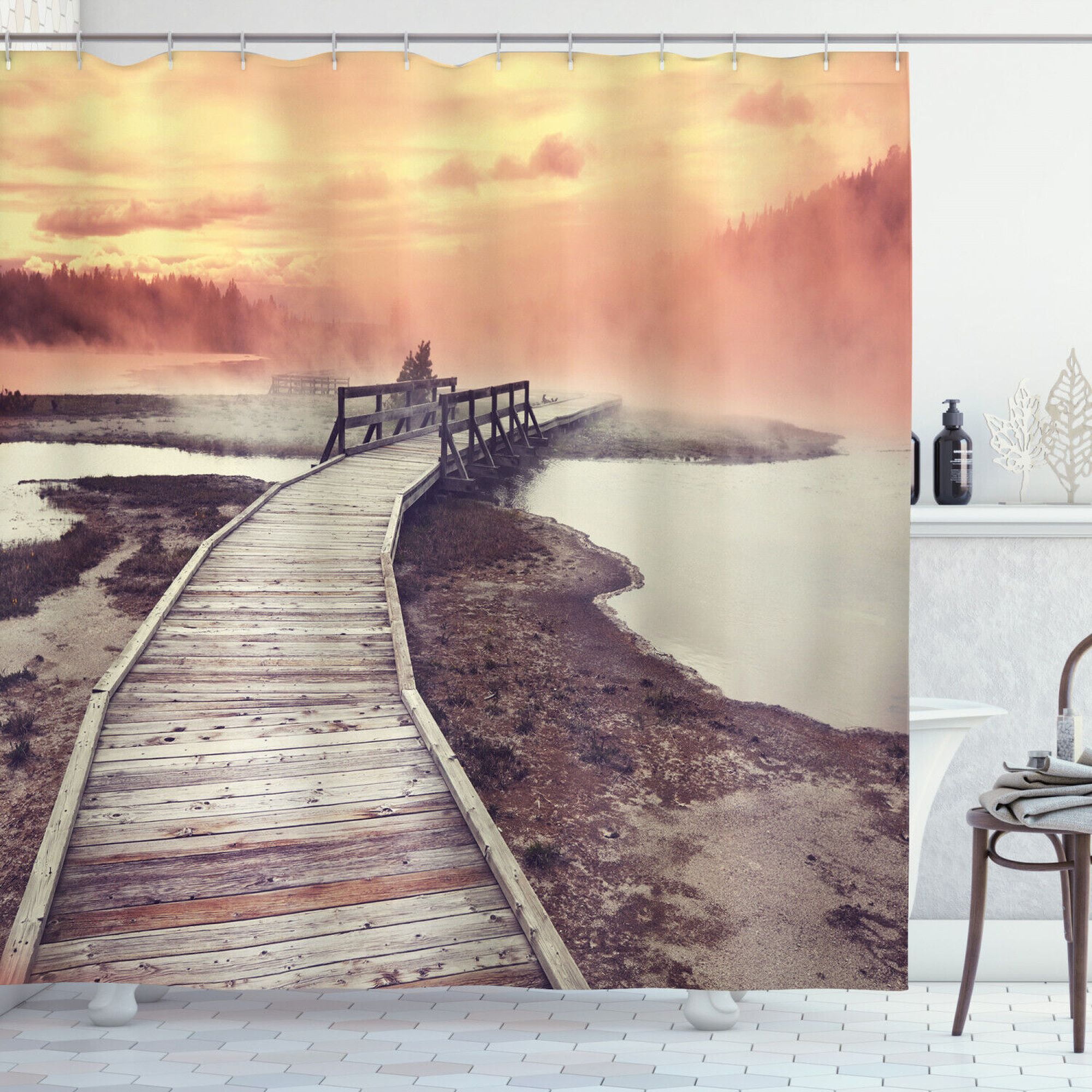 Yellowstone Shower Curtain Pathway Deck Park Print for Bathroom