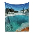 thumbnail image 1 of Yellowstone Soft Flannel Fleece Blanket, Hot Clear Spring and Evergreen Forest in Yellowstone Snowy Wintertime View, Cozy Plush for Indoor and Outdoor Use, 60" x 80", Turquoise Blue, by Ambesonne, 1 of 5
