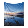 thumbnail image 1 of Yellowstone Soft Flannel Fleece Blanket, Lake Horizon Clear Sky Mother Earth Natural Landmark Tree Branch Dawn Picture, Cozy Plush for Indoor and Outdoor Use, 70" x 90", Blue Orange, by Ambesonne, 1 of 5