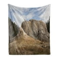 thumbnail image 1 of Yellowstone Soft Flannel Fleece Throw Blanket, Big Rock in Orange Spring Mound Yellowstone Forest Cloudy Sky Scenery Nature, Cozy Plush for Indoor and Outdoor Use, 60" x 80", Beige Blue, by Ambesonne, 1 of 6