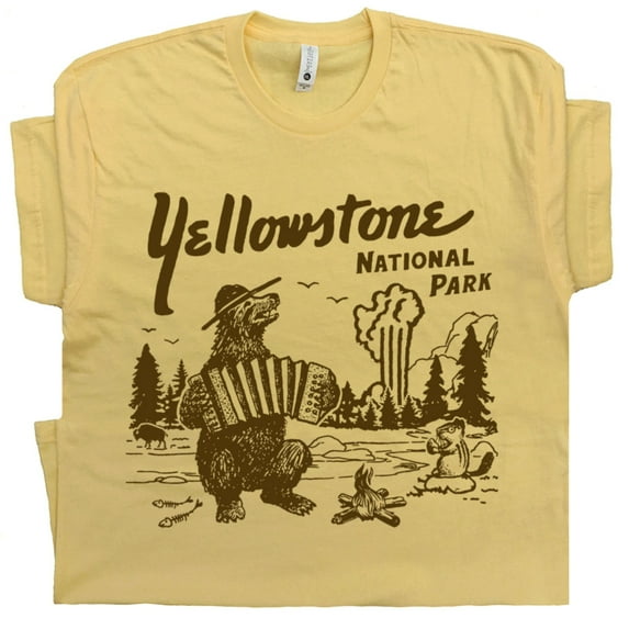 Yellowstone T Shirt Vintage National Park Shirts Retro Cool Bear Camping Wyoming Graphic Souvenir For Men Women Grand Tetons