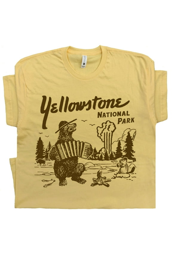 Yellowstone T Shirt Vintage National Park Shirts Retro Cool Bear Camping Wyoming Graphic Souvenir For Men Women Grand Tetons