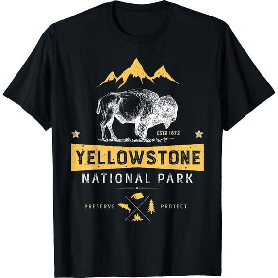 Yellowstone T shirt National Park US Bison Buffalo Vintage T-Shirt Black 3X-Large