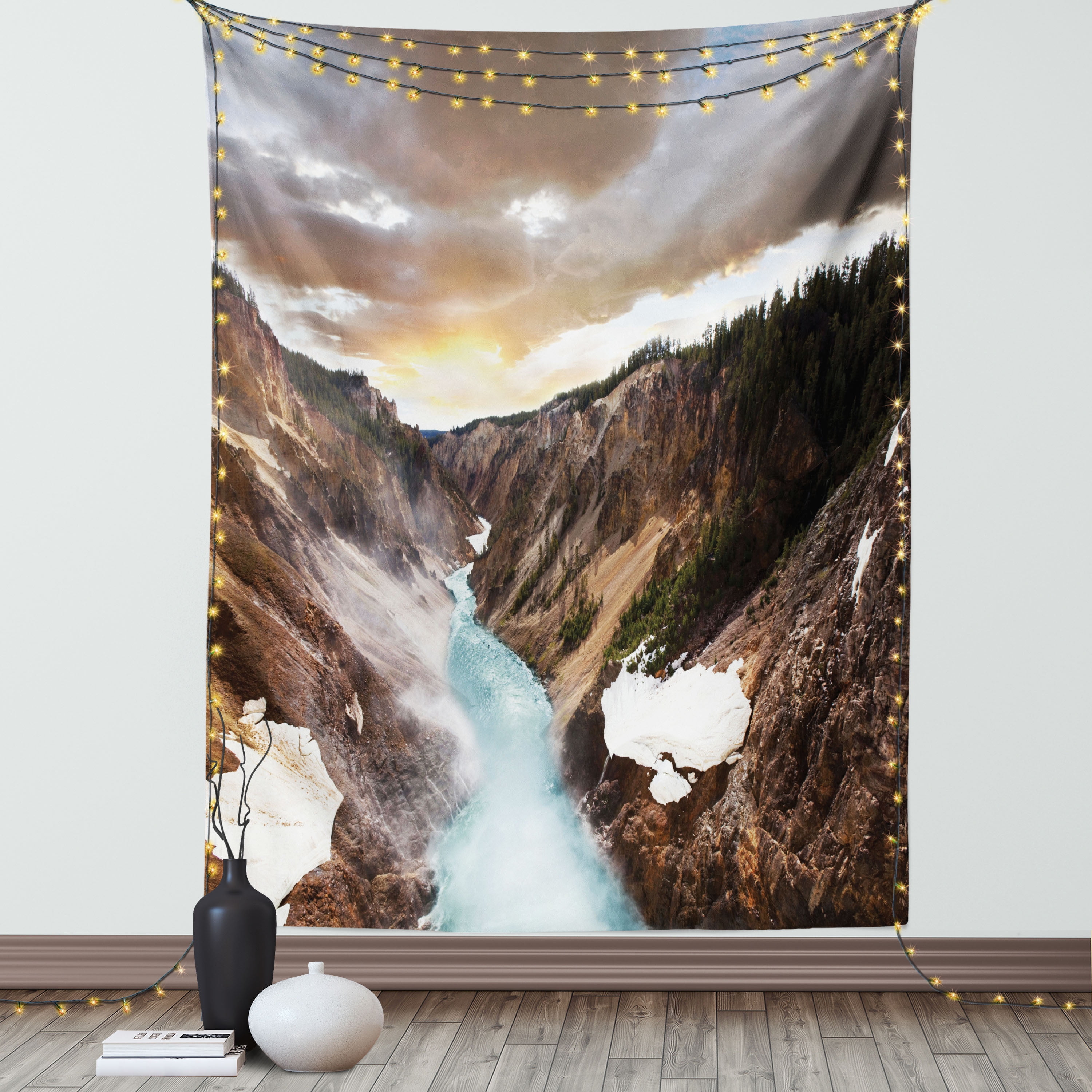 Yellowstone Tapestry, Canyon in Yellowstone Dramatic Sky Dark Clouds