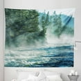 thumbnail image 1 of Yellowstone Tapestry, Fog on Yellowstone River Alpine Trees by the Bank Wilderness Waterscape Picture, Fabric Wall Hanging Decor for Bedroom Living Room Dorm, 5 Sizes, Green Blue, by Ambesonne, 1 of 1