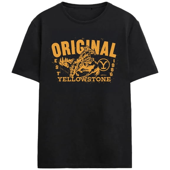 Yellowstone The Original Bucking Bronco Adult Black Crew Neck Short Sleeve T-shirt - Medium