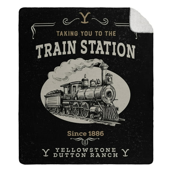 Yellowstone Train Station Silk Touch Sherpa Blanket Reversable