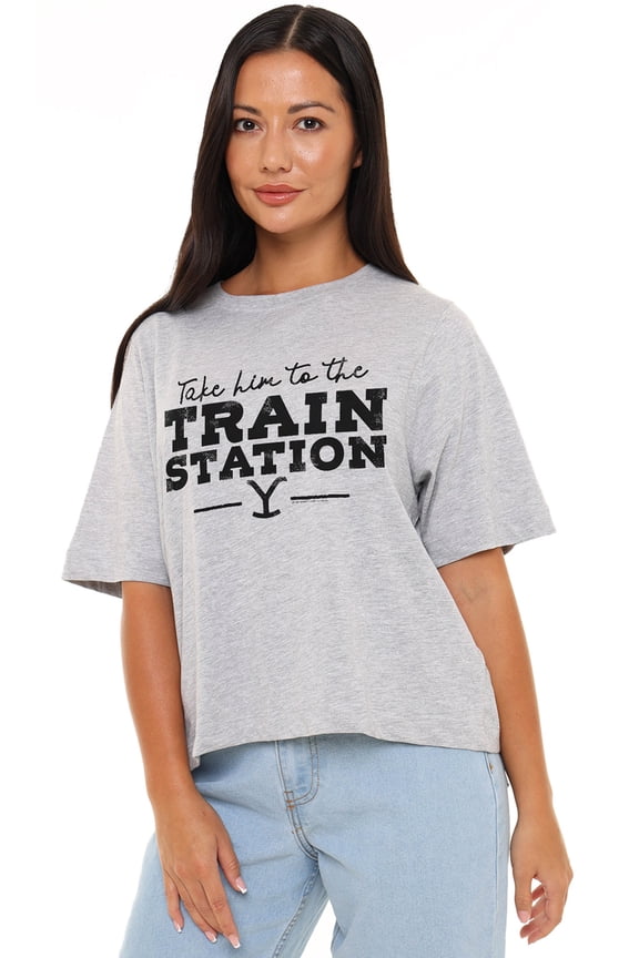 Train Station Yellowstone Women's Boxy Cropped T-Shirt Casual Graphic Tee