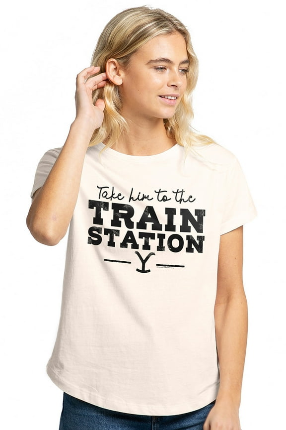 Train Station Yellowstone Women's Graphic T-Shirt Rolled Sleeve Tee