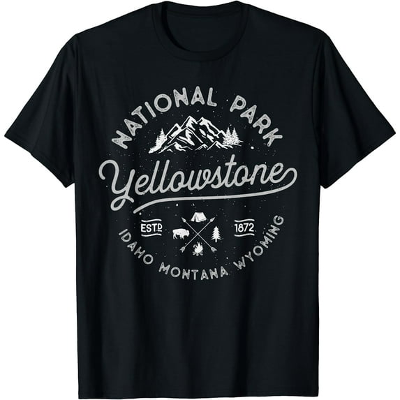 Yellowstone US National Park Bison Buffalo Vintage Men Women T-Shirt Black X-Large