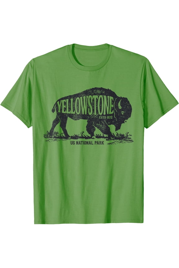 Yellowstone US National Park Bison Buffalo Vintage Unisex T-Shirt for Men Women Kids Toddler,Cornsilk Color,Size 4XL