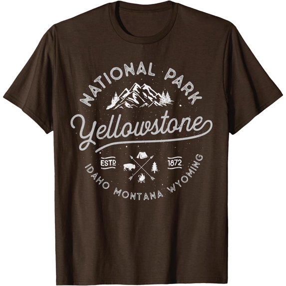Yellowstone US National Park Bison Buffalo Vintage Unisex T-Shirt for Men Women Kids Toddler,Dark Chocolate Color,Size YXS