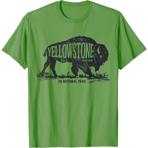Yellowstone US National Park Bison Buffalo Vintage Unisex T-Shirt for Men Women Kids Toddler,Lime Color,Size 4T