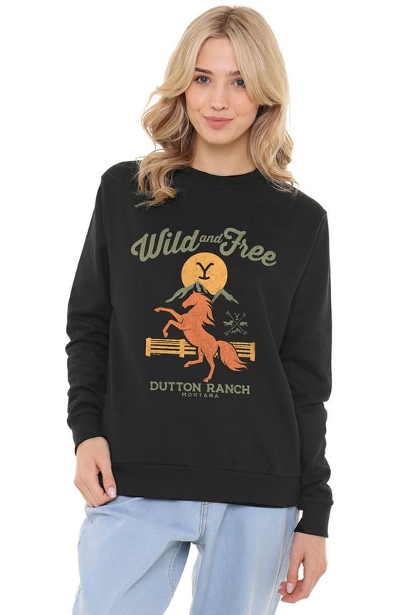 Yellowstone Wild and Free Women's Crew Sweatshirt, Black, Small