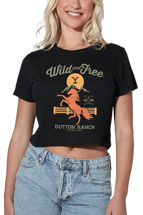 Yellowstone Wild and Free Women's Crop Top T-Shirt, Black, Large