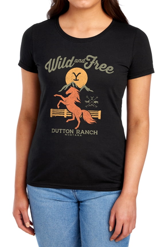 Yellowstone Wild and Free Women's T Shirt, Black, Large