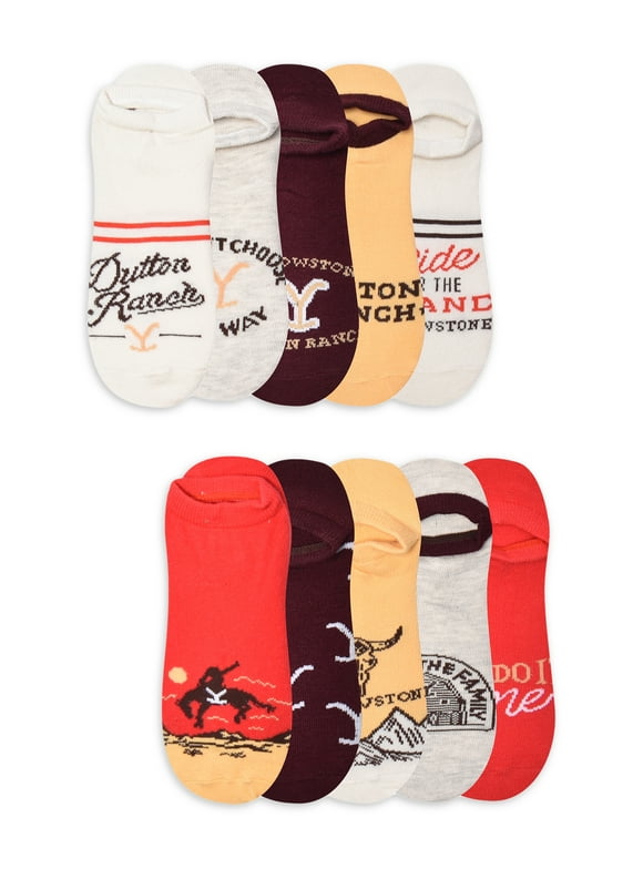 Yellowstone Womens Graphic Super No Show Socks, 10-Pack, Sizes 4-10