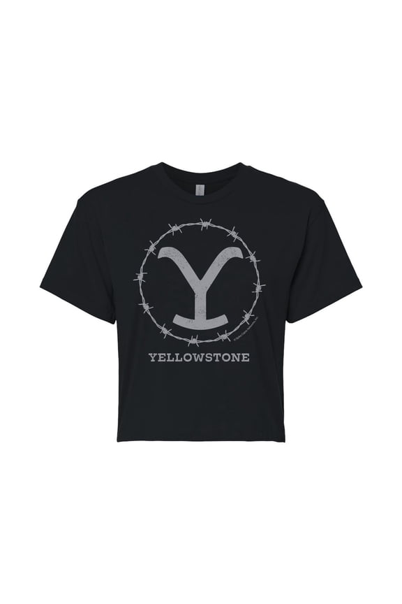 - Y Branded Barbed Wire - Juniors Cropped Cotton Blend T-Shirt