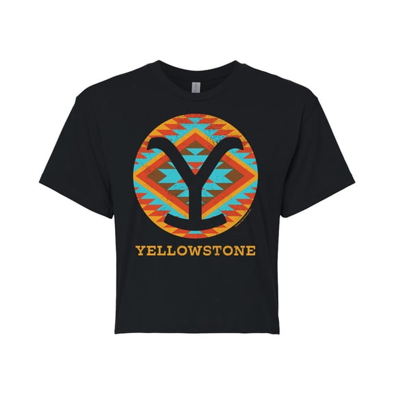 Yellowstone - Y Branded Saddle Blanket - Juniors Cropped Cotton Blend T-Shirt