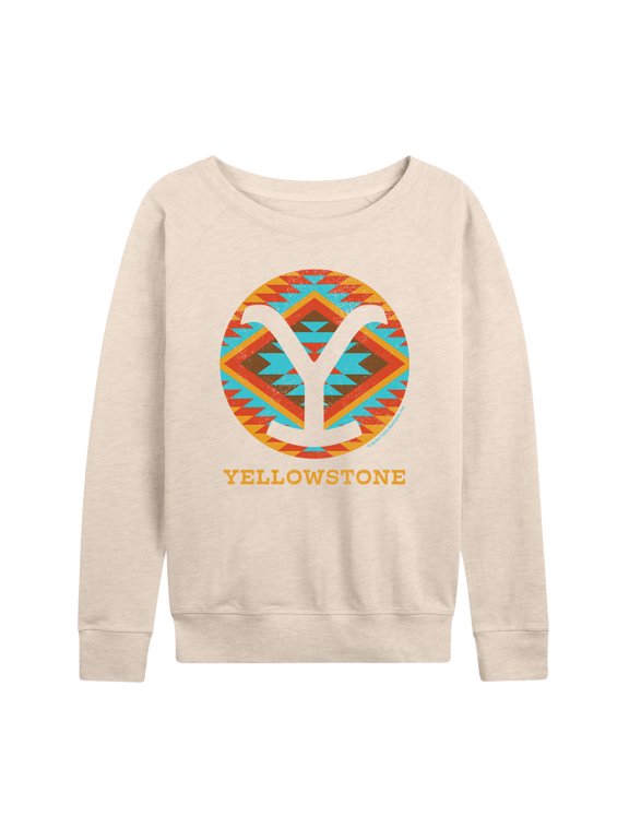 - Y Logo Saddle Blanket Women's Lightweight French Terry Wide Neck Long Sleeve Graphic Shirt