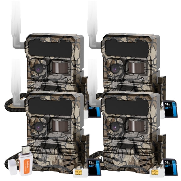 Yellowstone Y2 4G-LTE Wide Lens Cellular Trail Camera (4-Pack) Bundle with Card Reader (5 Items)