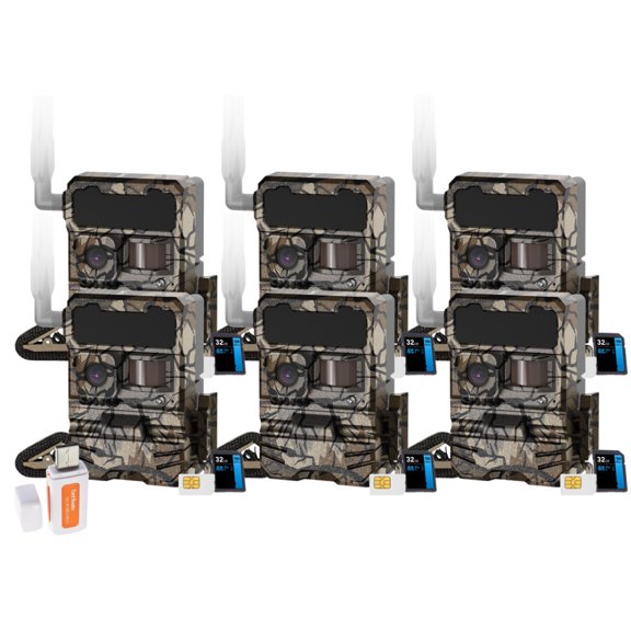 Yellowstone Y2 4G-LTE Wide Lens Cellular Trail Camera (6-Pack) Bundle with Card Reader (7 Items)