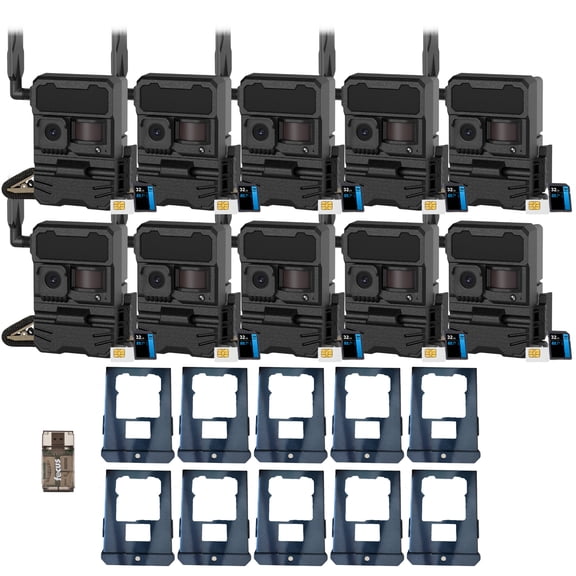 Yellowstone Y2 Black Wide Lens Trail Camera (10-Pack) Bundle with Metal Security Box, High-Speed Card Reader, and Accessories for Outdoor Monitoring (21 Items)