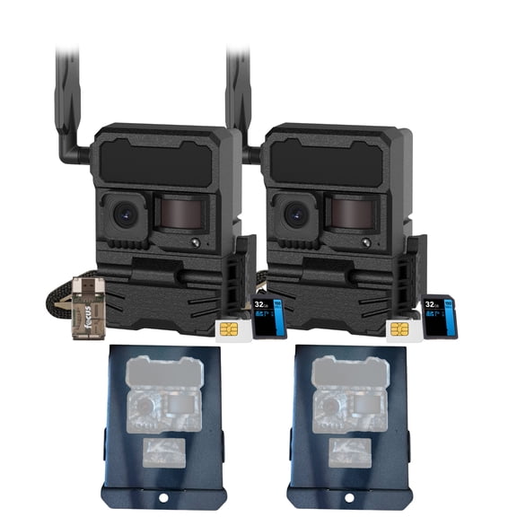 Yellowstone Y2 Black Wide Lens Trail Camera (2-Pack) Bundle with Metal Security Box, High-Speed Card Reader, and Accessories for Outdoor Monitoring (5 Items)