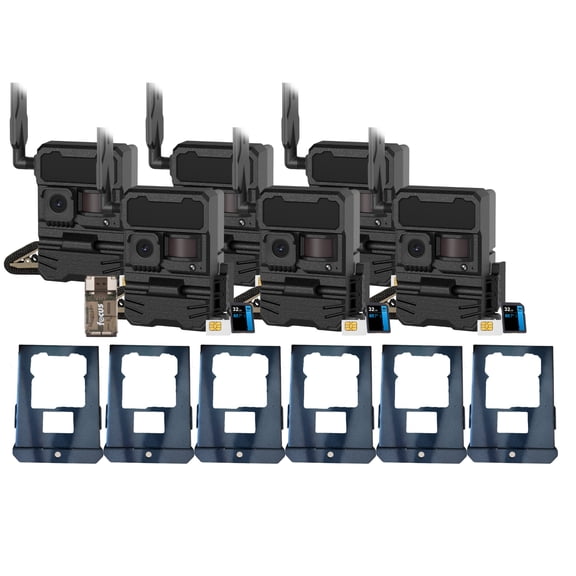 Yellowstone Y2 Black Wide Lens Trail Camera (6-Pack) Bundle with Metal Security Box, High-Speed Card Reader, and Accessories for Outdoor Monitoring (13 Items)