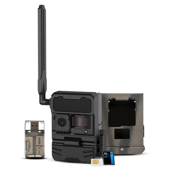 Yellowstone Y2 Black Wide Lens Trail Camera Bundle with Metal Security Box, High-Speed Card Reader, and Accessories for Outdoor Monitoring (3 Items)