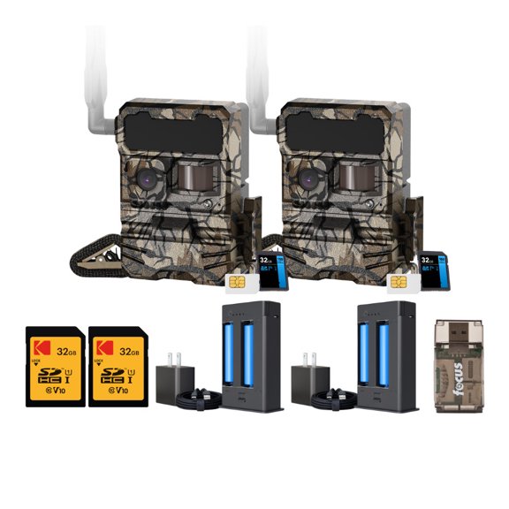 Yellowstone Y2 Cellular Trail Camera (2-Pack) with Battery Pack and Card Reader Bundle (5 Items)