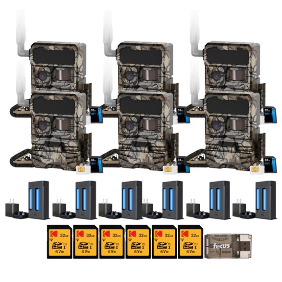 Yellowstone Y2 Cellular Trail Camera (6-Pack) with Battery Pack and Card Reader Bundle (13 Items)