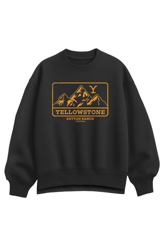 - Yellow Mountain Range Oversized Fleece Crew Sweatshirt
