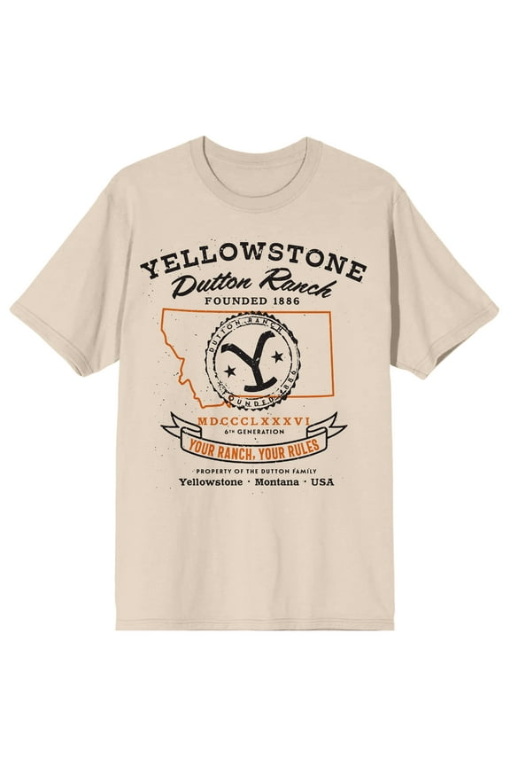 Yellowstone Your Rach Your Rules Montana Logo Crew Neck Short Sleeve Women's Natural T-shirt-XL